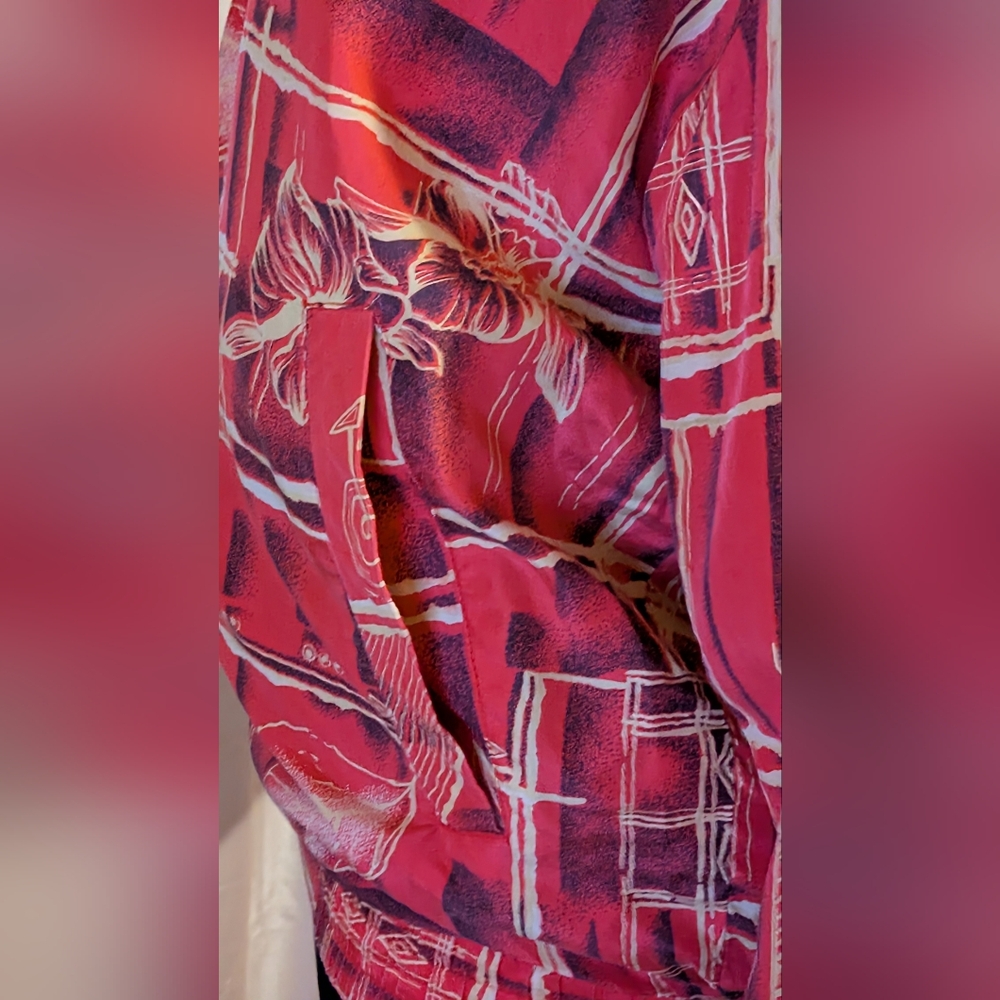 Silk Red Patterned Windbreaker Size Small - image 7